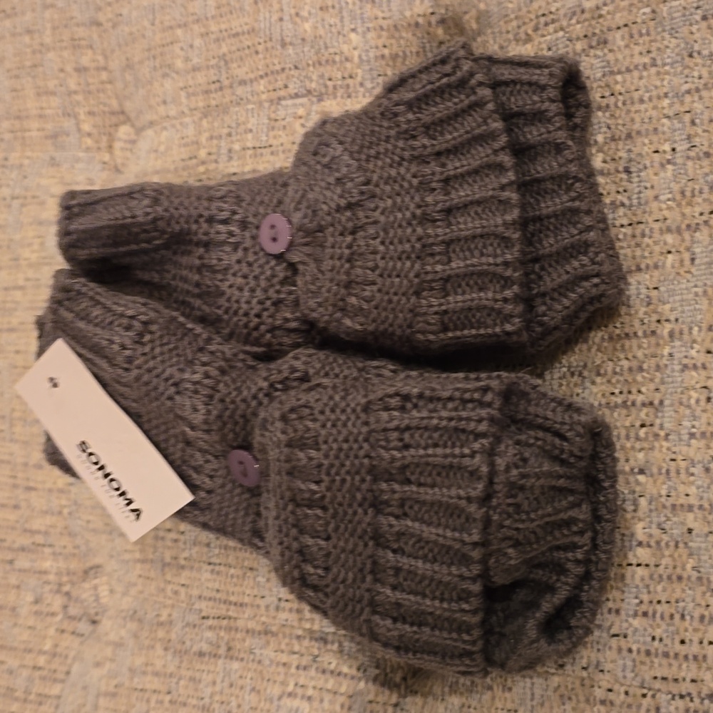 SONOMA BRAND WOMEN'S GRAY FLIP TOP WARM WINTER MITTENS GLOVES ONE SIZE FITS MOST